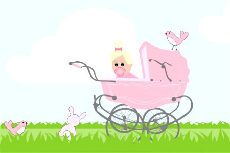 Baby Girl Vintage Stroller. Free illustration for personal and commercial use.