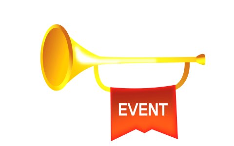 Trumpet on event text. Free illustration for personal and commercial use.