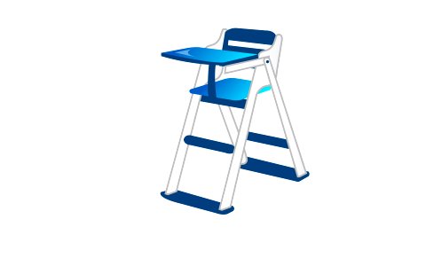 Blue and White Baby High Chair with Tray. Free illustration for personal and commercial use.
