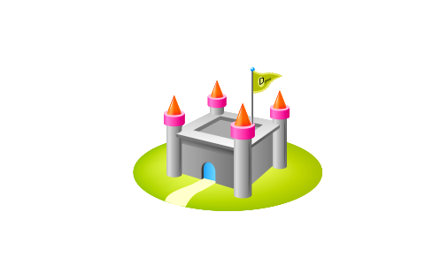 Cartoon illustration of a fairytale fortified castle with flags. Free illustration for personal and commercial use.