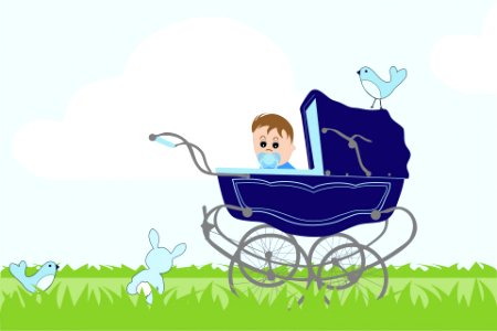Baby Boy Vintage Stroller. Free illustration for personal and commercial use.