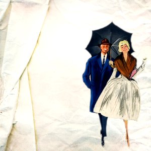 couple with black umbrella illustration painting. Free illustration for personal and commercial use.