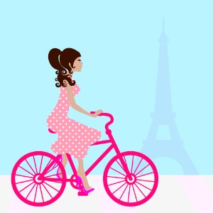 Girl Cycling In Paris. Free illustration for personal and commercial use.