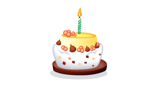 Birthday cake with chocolate creme and burning candles. Free illustration for personal and commercial use.
