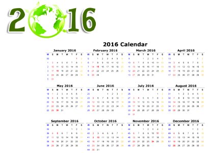 Calendar 2016 / 2016 calendar design eco green. Free illustration for personal and commercial use.