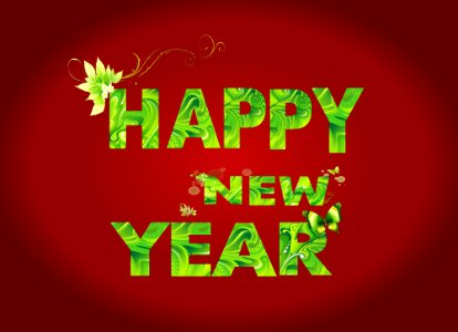 HAPPY NEW YEAR green lettering. Free illustration for personal and commercial use.