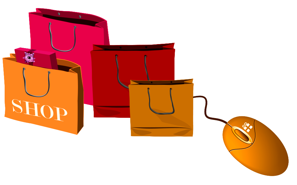 Shopping bags and computer mouse. Concept of e-shopping.. Free illustration for personal and commercial use.