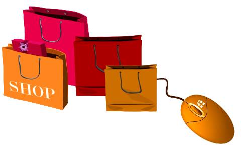 Shopping bags and computer mouse. Concept of e-shopping.. Free illustration for personal and commercial use.