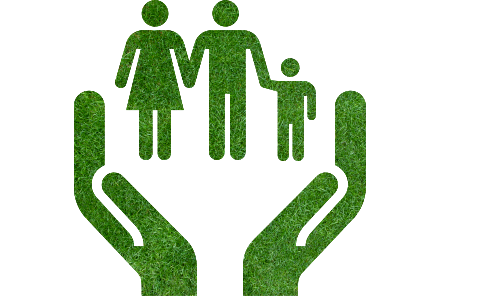 Caring for the environment, arms out of the grass with family. Free illustration for personal and commercial use.