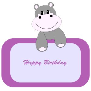 Cute Hippo Birthday Banner. Free illustration for personal and commercial use.