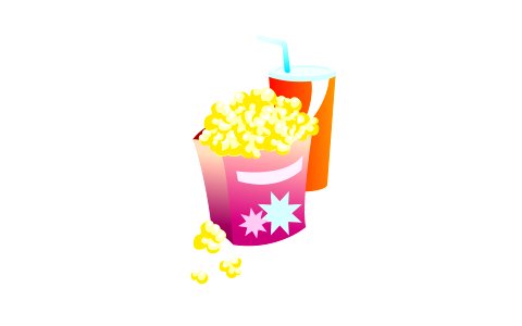 Full glass with drink and popcorn. Free illustration for personal and commercial use.