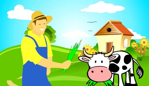 Farmer Feeding Cow. Free illustration for personal and commercial use.
