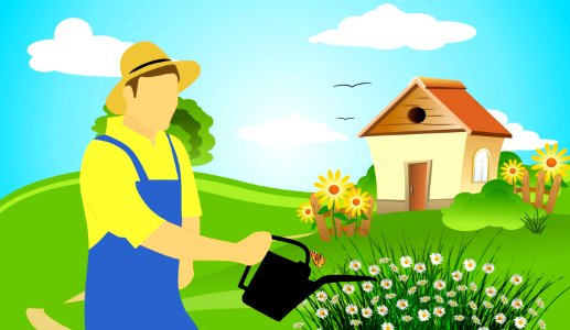Farmer Gardening Illustration. Free illustration for personal and commercial use.