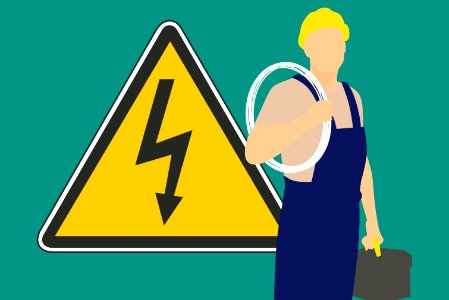 Electrician and Warning Sign Illustration. Free illustration for personal and commercial use.