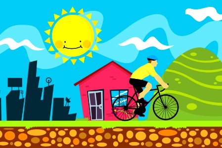 Riding Bicycle in Town. Free illustration for personal and commercial use.