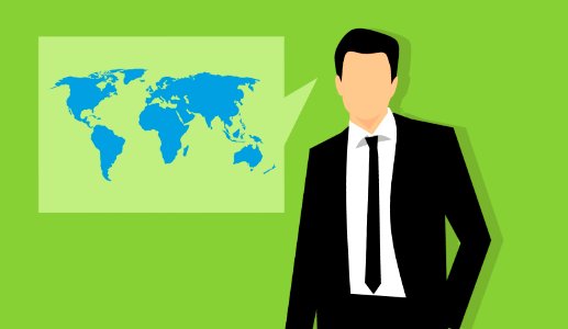 World Map and Businessman. Free illustration for personal and commercial use.