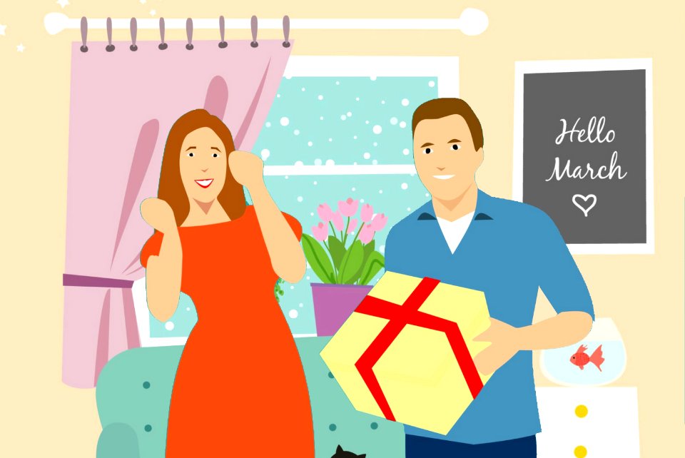 Man Giving Gift to Woman. Free illustration for personal and commercial use.
