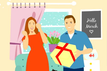Man Giving Gift to Woman. Free illustration for personal and commercial use.