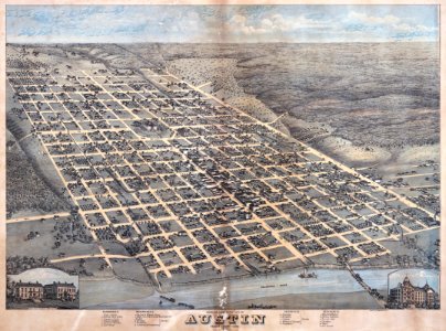 1873 Illustration of Edwin Waller's layout for Austin, Texas. Free illustration for personal and commercial use.