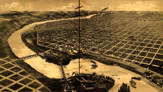 1891 bird's eye illustration of Great Falls in Montana. Free illustration for personal and commercial use.