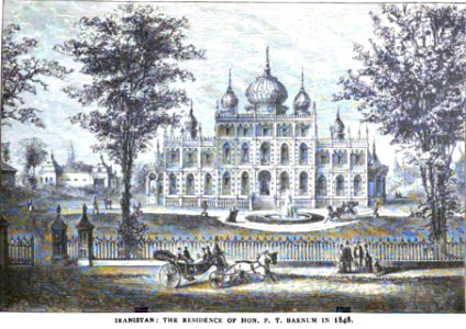 Iranistan, the residence of P.T. Barnum in Bridgeport, Connecticut. Free illustration for personal and commercial use.