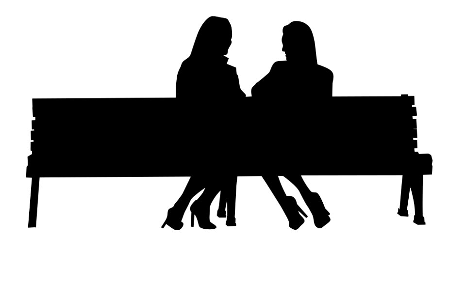 Silhouette of Friends Sitting on Bench. Free illustration for personal and commercial use.