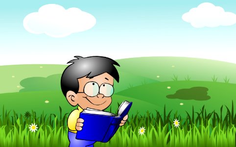Kid reading outdoor. Free illustration for personal and commercial use.