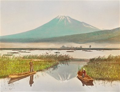 Mount Fuji as Seen from Kashiwabara, hand–colored albumen silver print from Japan. Described and Illustrated by the Japanese (1897) by Kazumasa Ogawa.