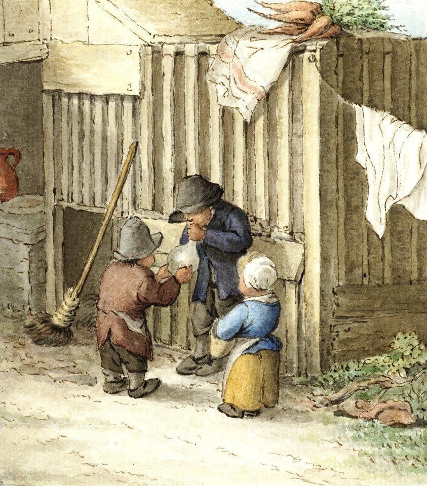 Three children playing with a pig bladder by Jean Bernard (1775-1883).