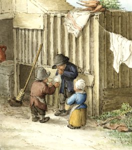 Three children playing with a pig bladder by Jean Bernard (1775-1883).. Free illustration for personal and commercial use.