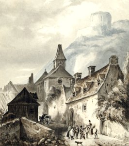 View of la Roche-Guyon by Jean Bernard (1775-1883).. Free illustration for personal and commercial use.