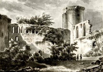 View of the courtyard of Château de Botwel by Jean Bernard (1775-1883).. Free illustration for personal and commercial use.