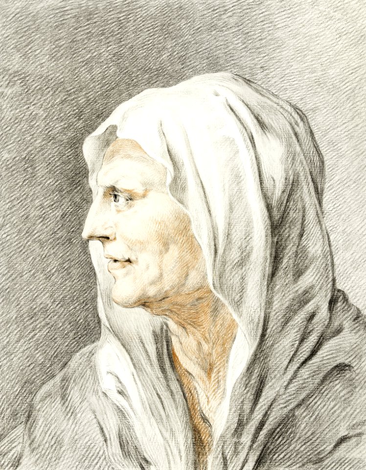 Old woman with headscarf by Jean Bernard (1775-1883).