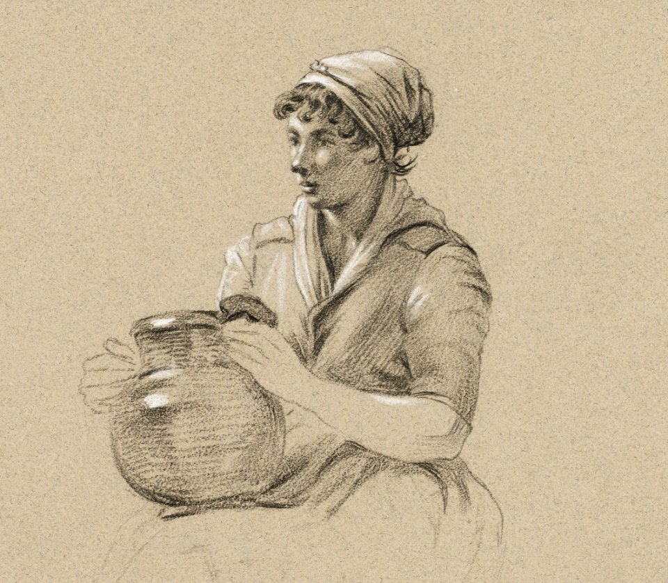 Sitting girl with a big jug (1800 - 1809) by Jean Bernard (1775-1883).