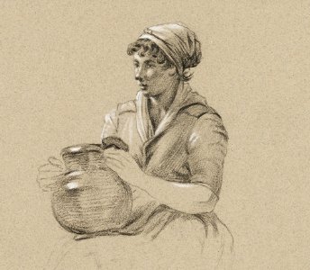 Sitting girl with a big jug (1800 - 1809) by Jean Bernard (1775-1883).. Free illustration for personal and commercial use.
