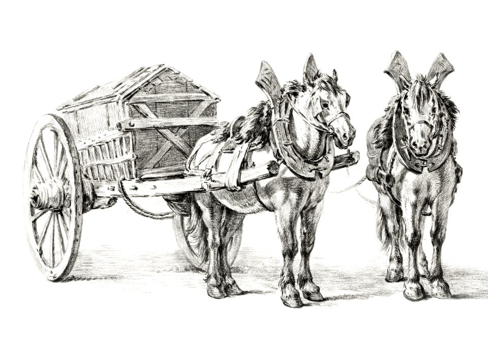 Horses with wagon by Jean Bernard (1775-1883).