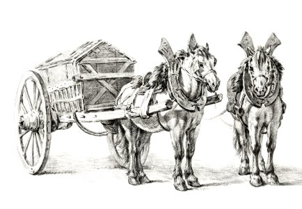 Horses with wagon by Jean Bernard (1775-1883).. Free illustration for personal and commercial use.