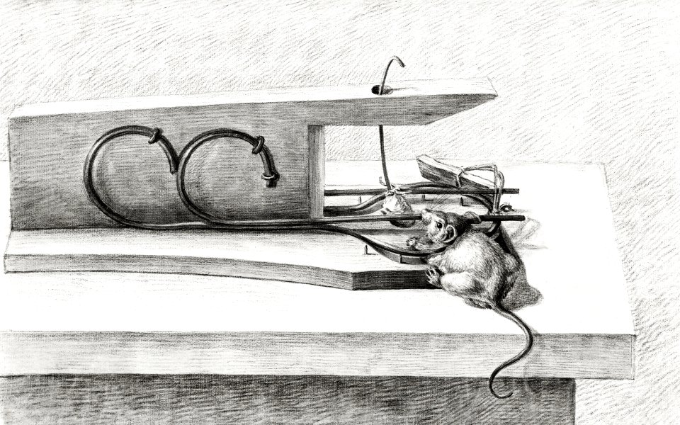Mouse in a mousetrap (1801) by Jean Bernard (1775-1883).