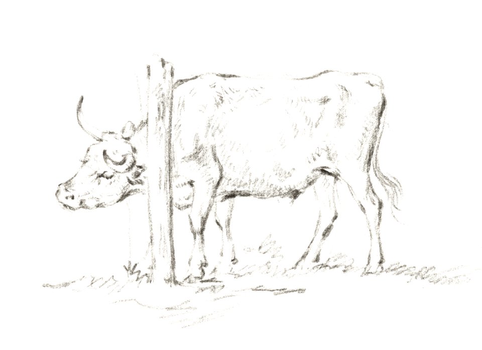 Standing cow, with its head between poles by Jean Bernard (1775-1883).