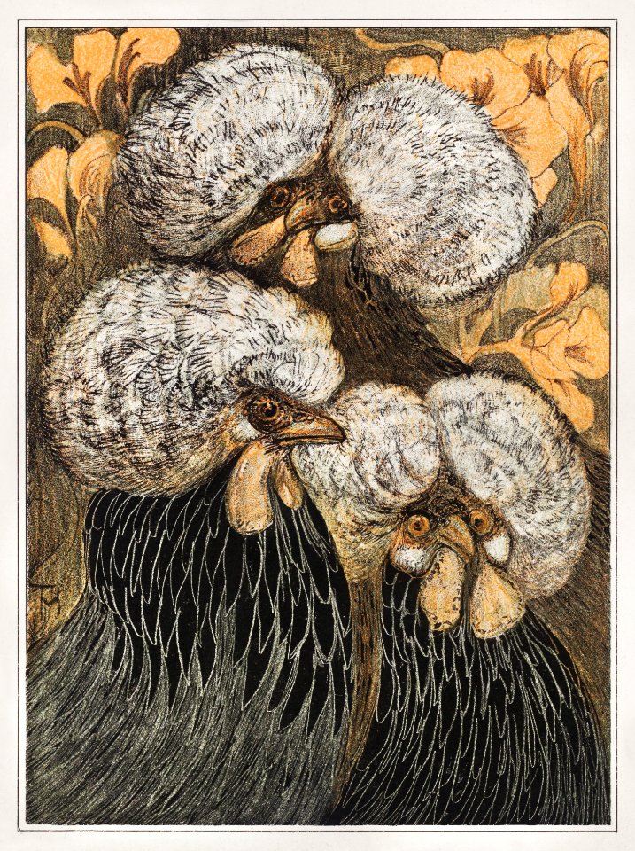 Drie kuifkippen (1878–1910) print in high resolution by Theo van Hoytema.
