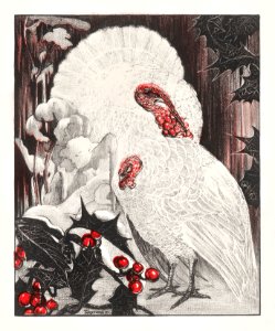 Twee witte kalkoenen bij hulsttakken in de sneeuw (1897) print in high resolution by Theo van Hoytema.