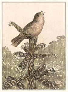 Zingende vogel op naaldboom (1878–1906) print in high resolution by Theo van Hoytema.