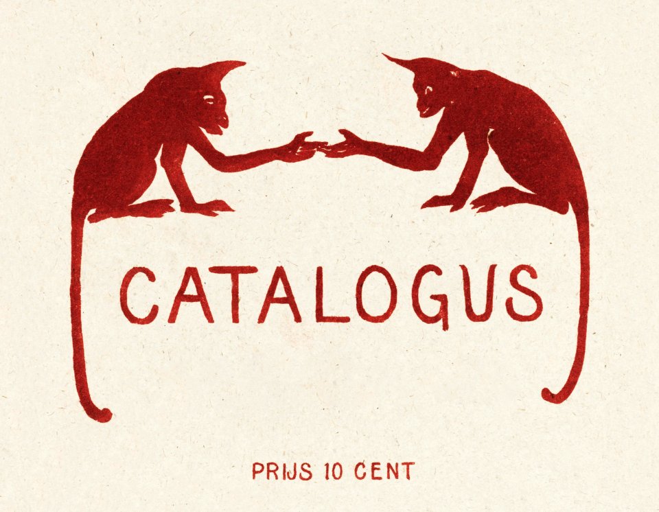 Catalogusomslag met twee apen, Theo van Hoytema (1900) print in high resolution by Theo van Hoytema.