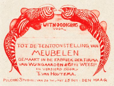 Uitnodigingskaart voor tentoonstelling van meubelen (ca. 1878–1900) print in high resolution by Theo van Hoytema.. Free illustration for personal and commercial use.
