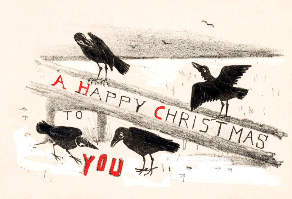 Kerstkaart met vier kraaien (1878–1917) print in high resolution by Theo van Hoytema.