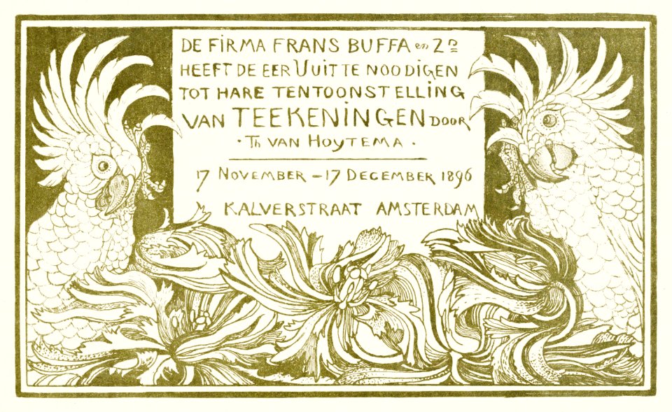 Uitnodiging met twee kaketoes (1896) print in high resolution by Theo van Hoytema.