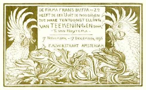 Uitnodiging met twee kaketoes (1896) print in high resolution by Theo van Hoytema.. Free illustration for personal and commercial use.