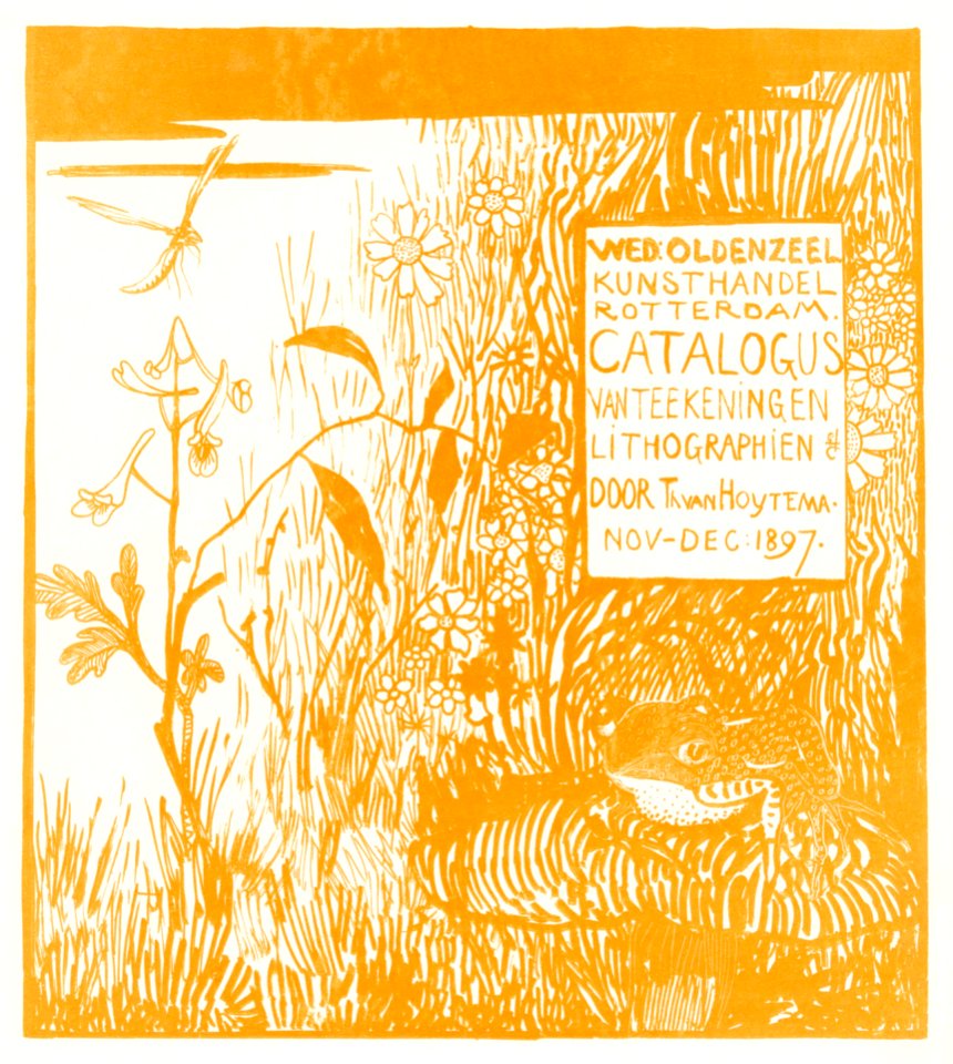 Catalogusomslag met pad en libelle (1897) print in high resolution by Theo van Hoytema.
