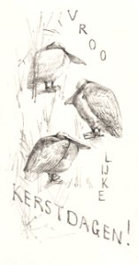 Kerstkaart met drie pelikanen (1878–1917) print in high resolution by Theo van Hoytema.