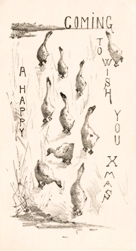 Kerstkaart met tien ganzen (1890) print in high resolution by Theo van Hoytema.